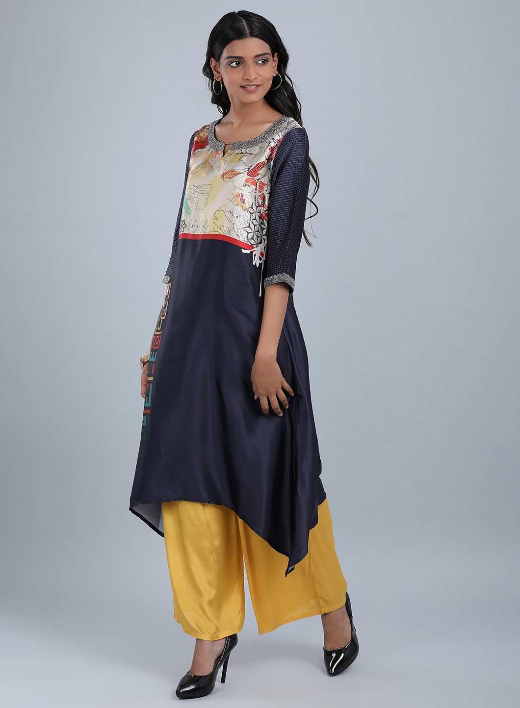 Blue Round Neck Printed kurta