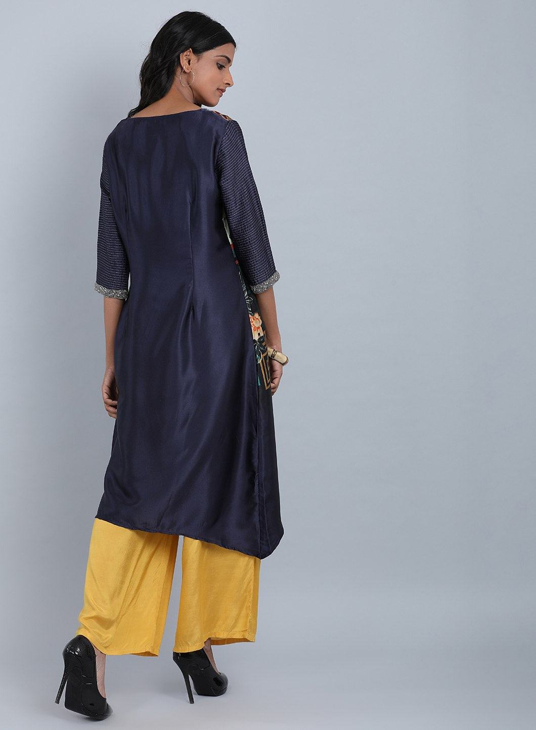 Blue Round Neck Printed kurta