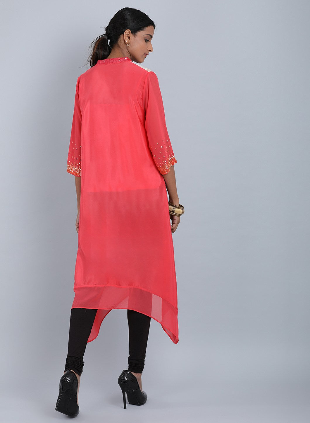 Rose Pink Mandarin Neck Floral Print kurta