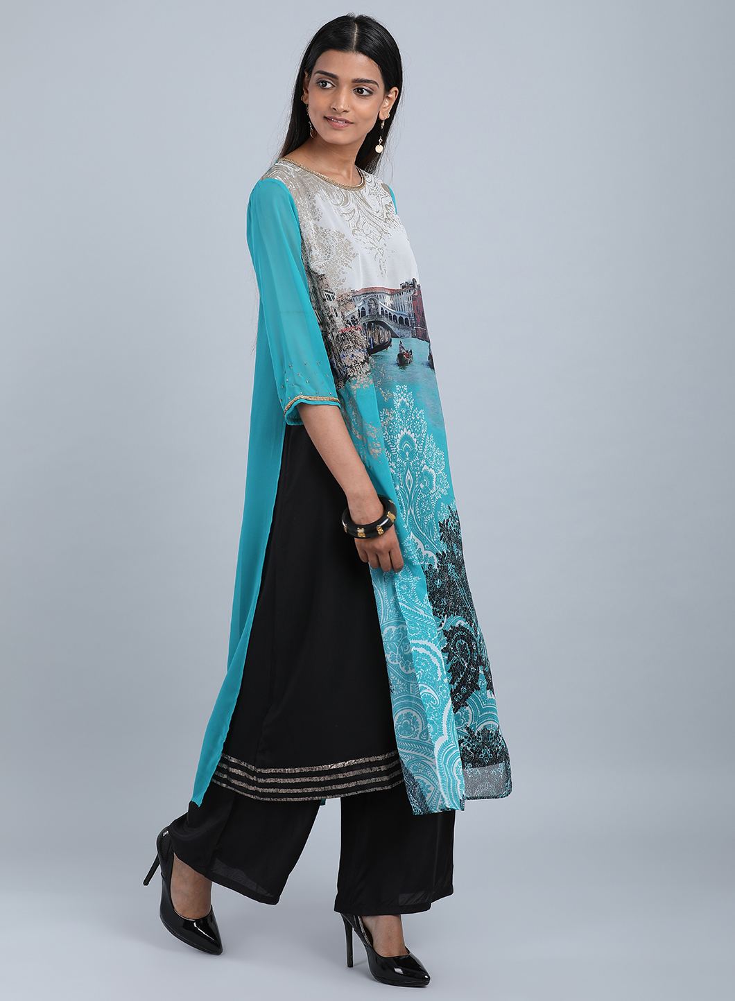 Blue Round Neck Tassel kurta