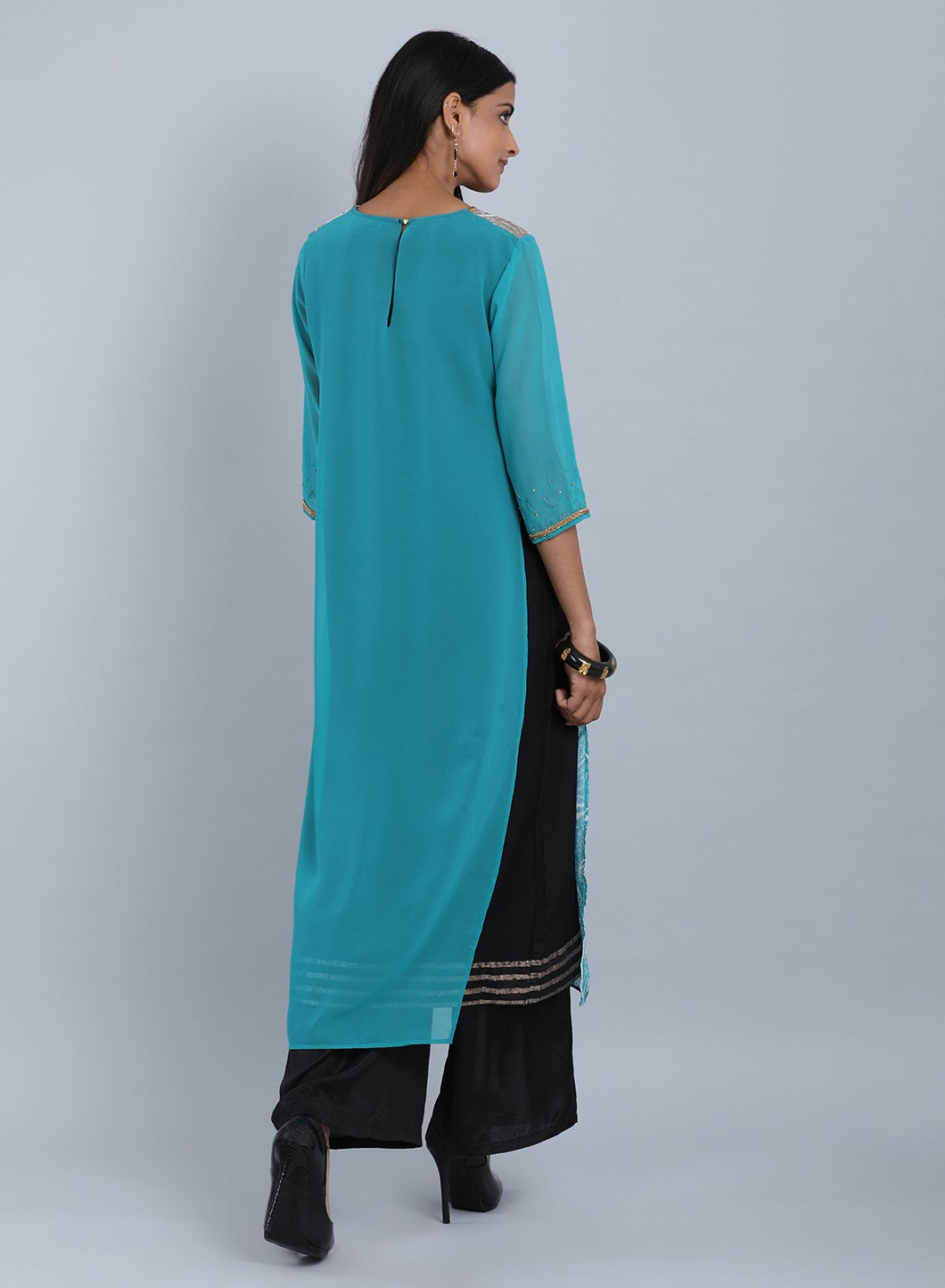Blue Round Neck Tassel kurta