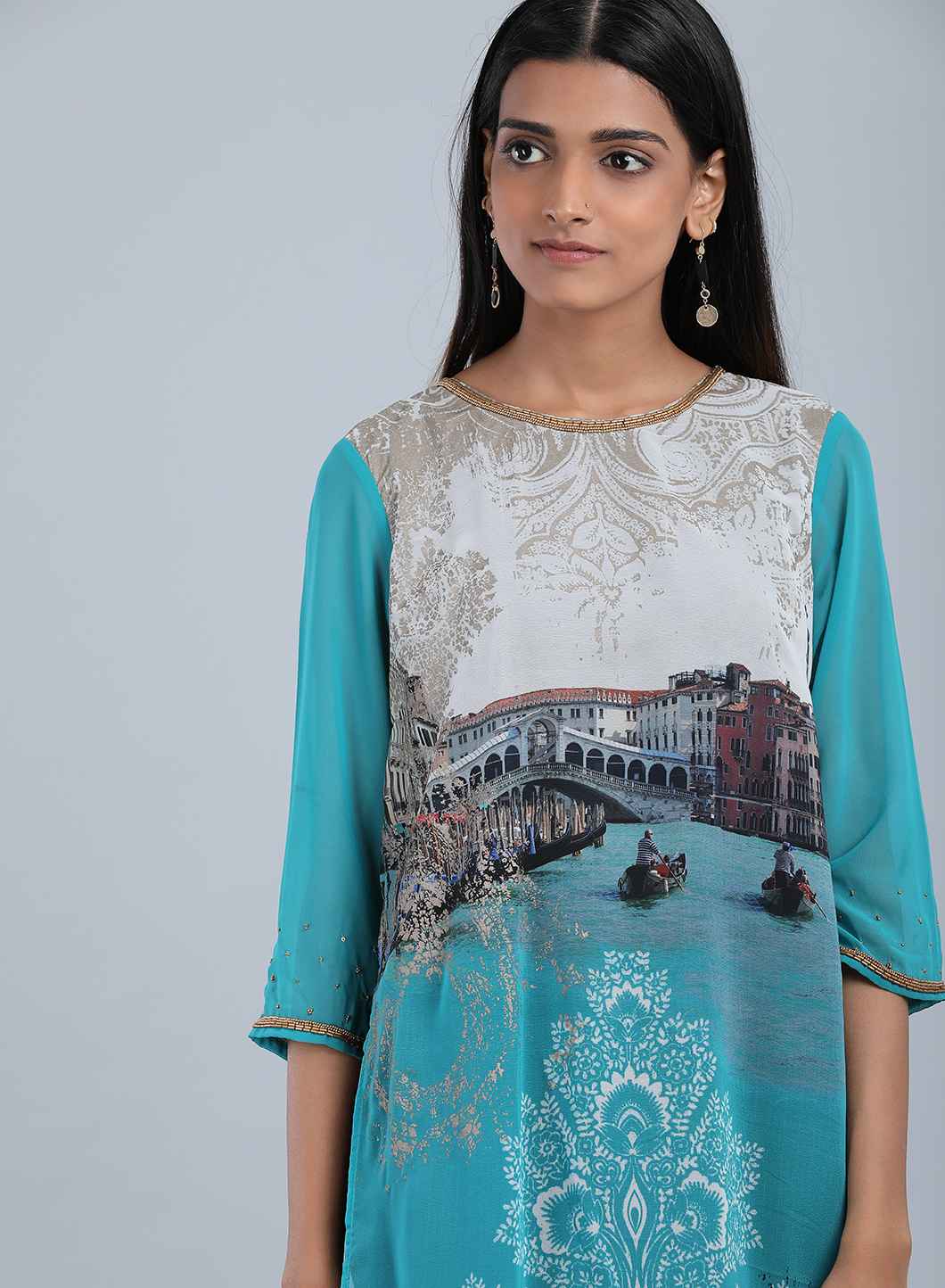 Blue Round Neck Tassel kurta