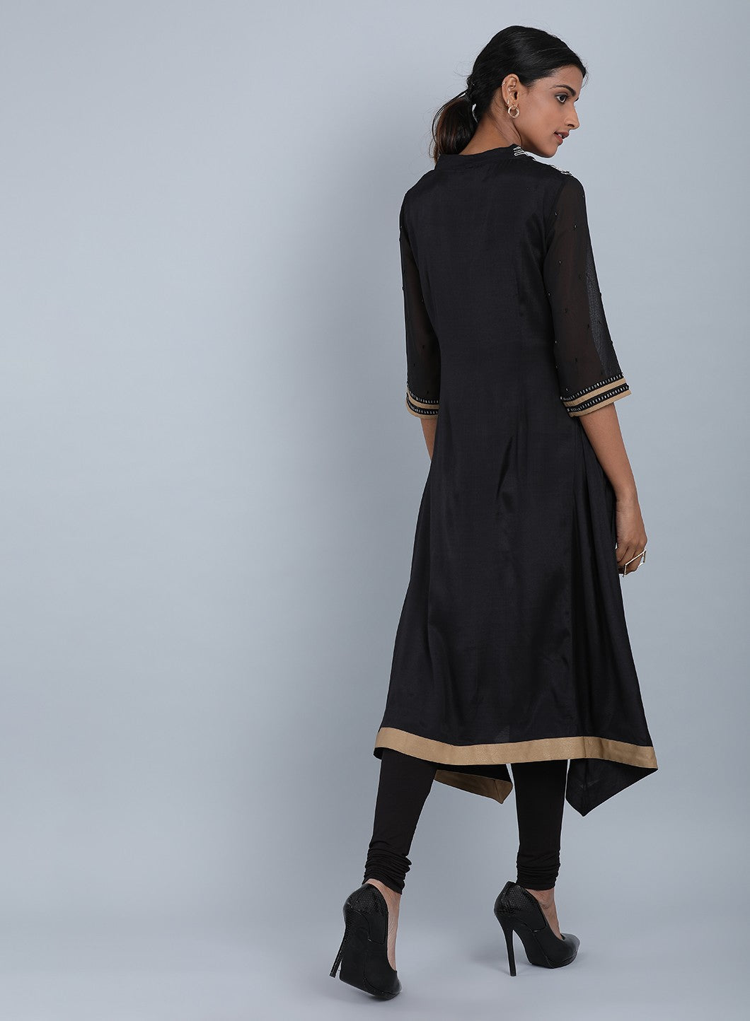 Black V Neck Embellished kurta