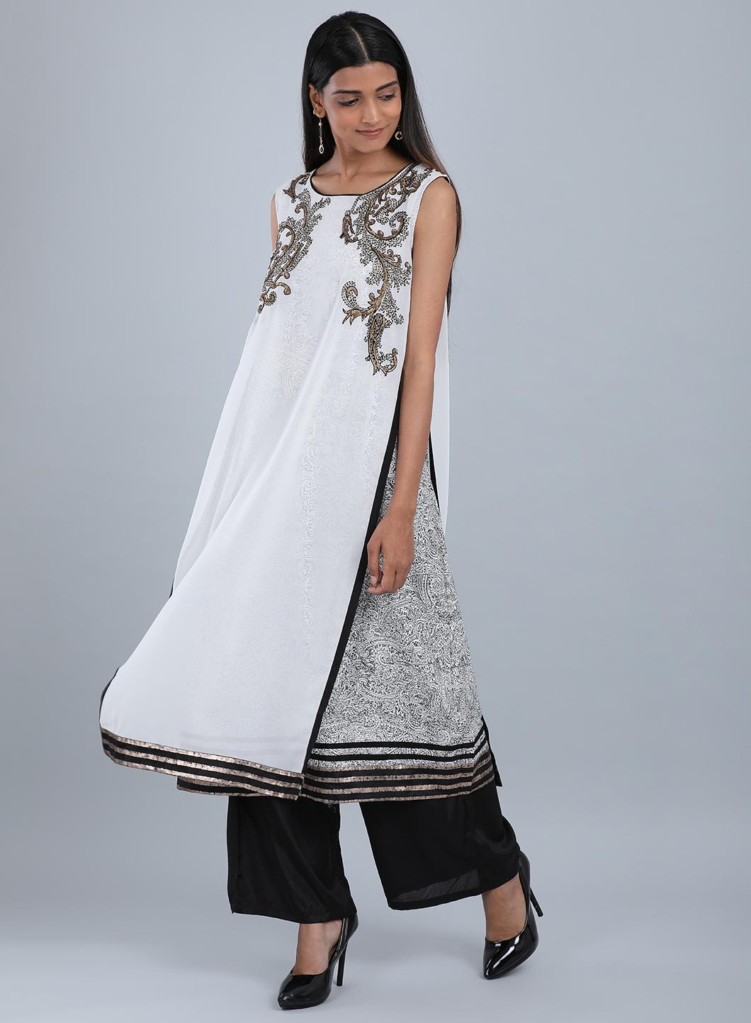 Ecru Round Neck Sleeveless kurta