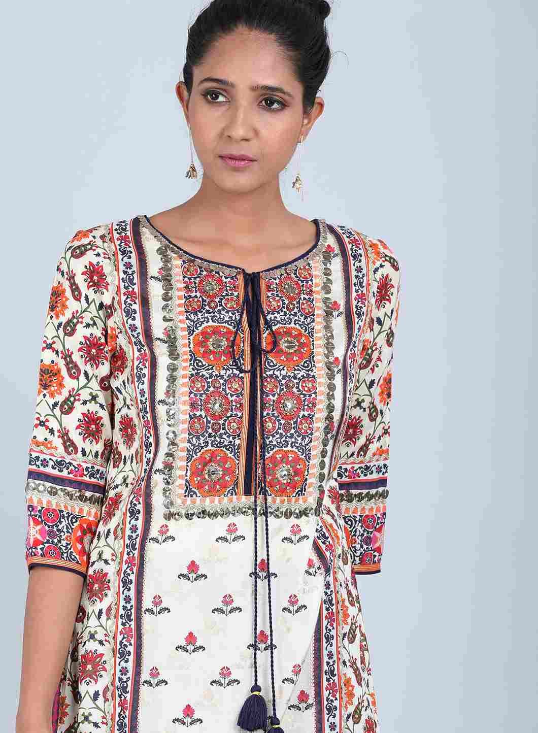 Multicoloured Floral Tie-Up kurta
