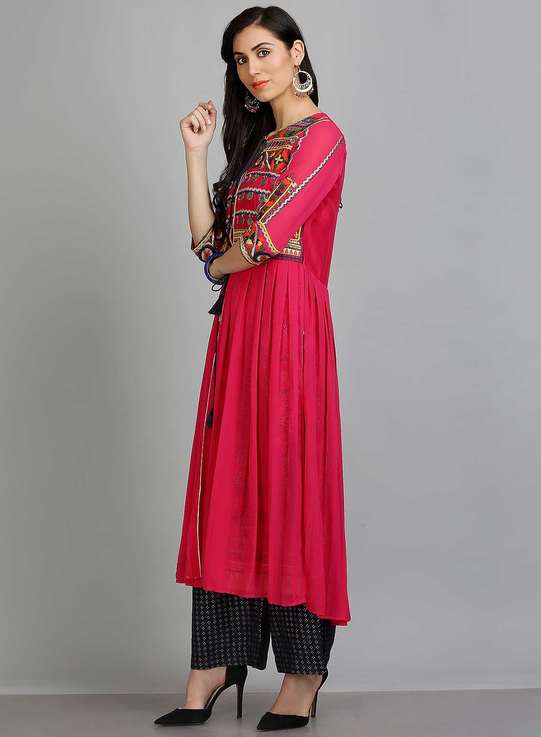 Pink Printed Round Neck kurta