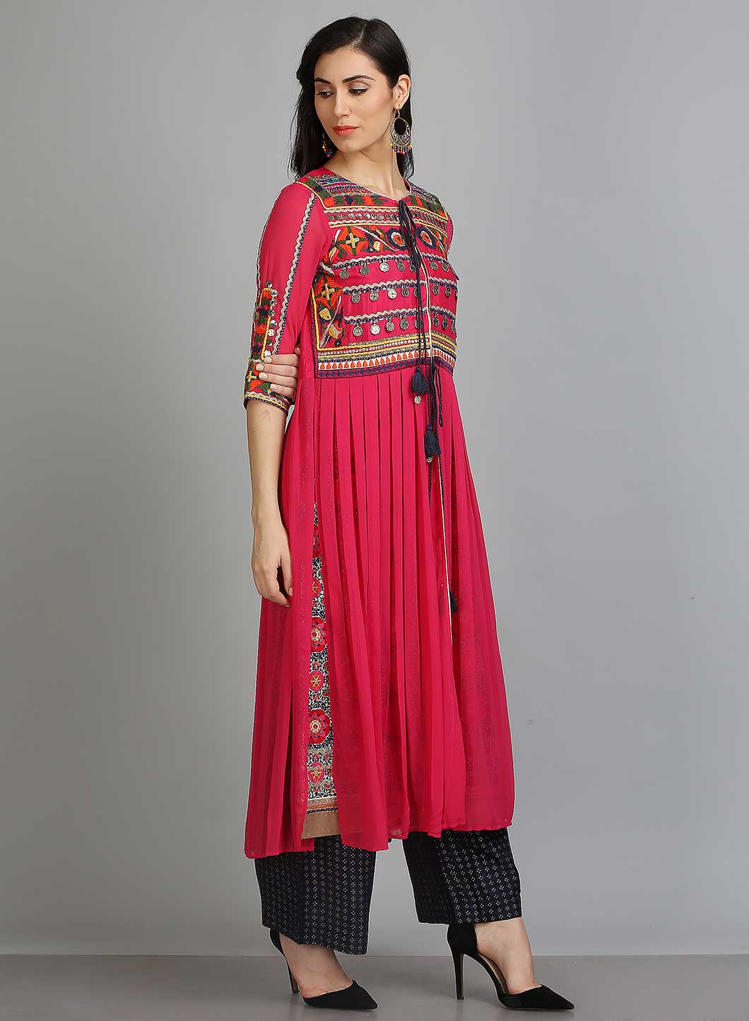 Pink Printed Round Neck kurta