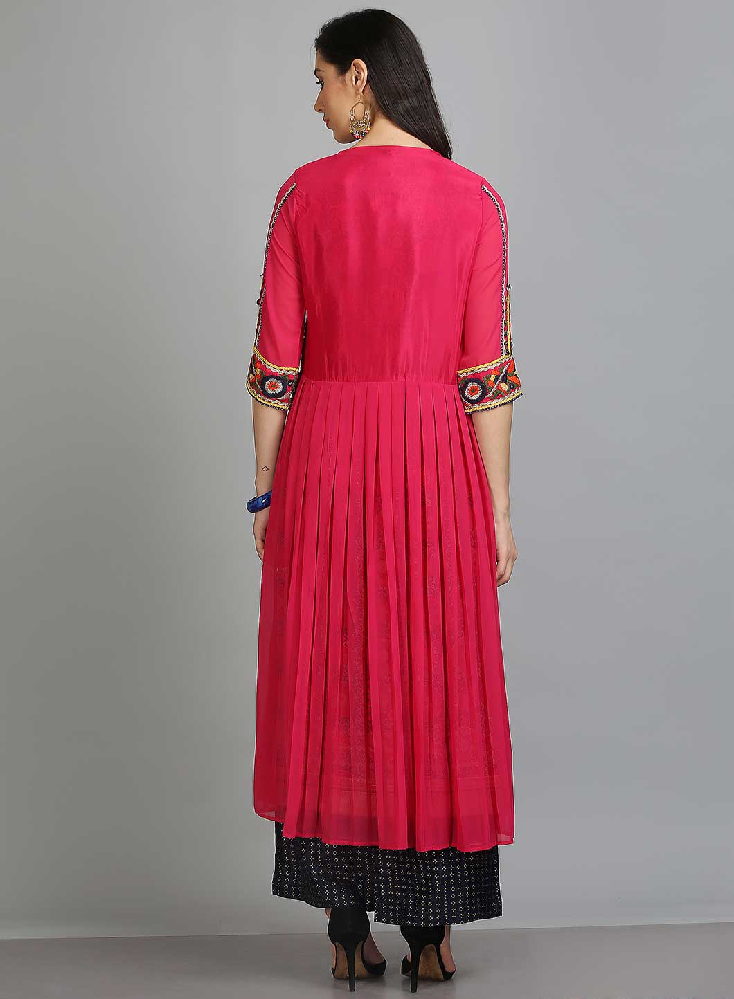 Pink Printed Round Neck kurta