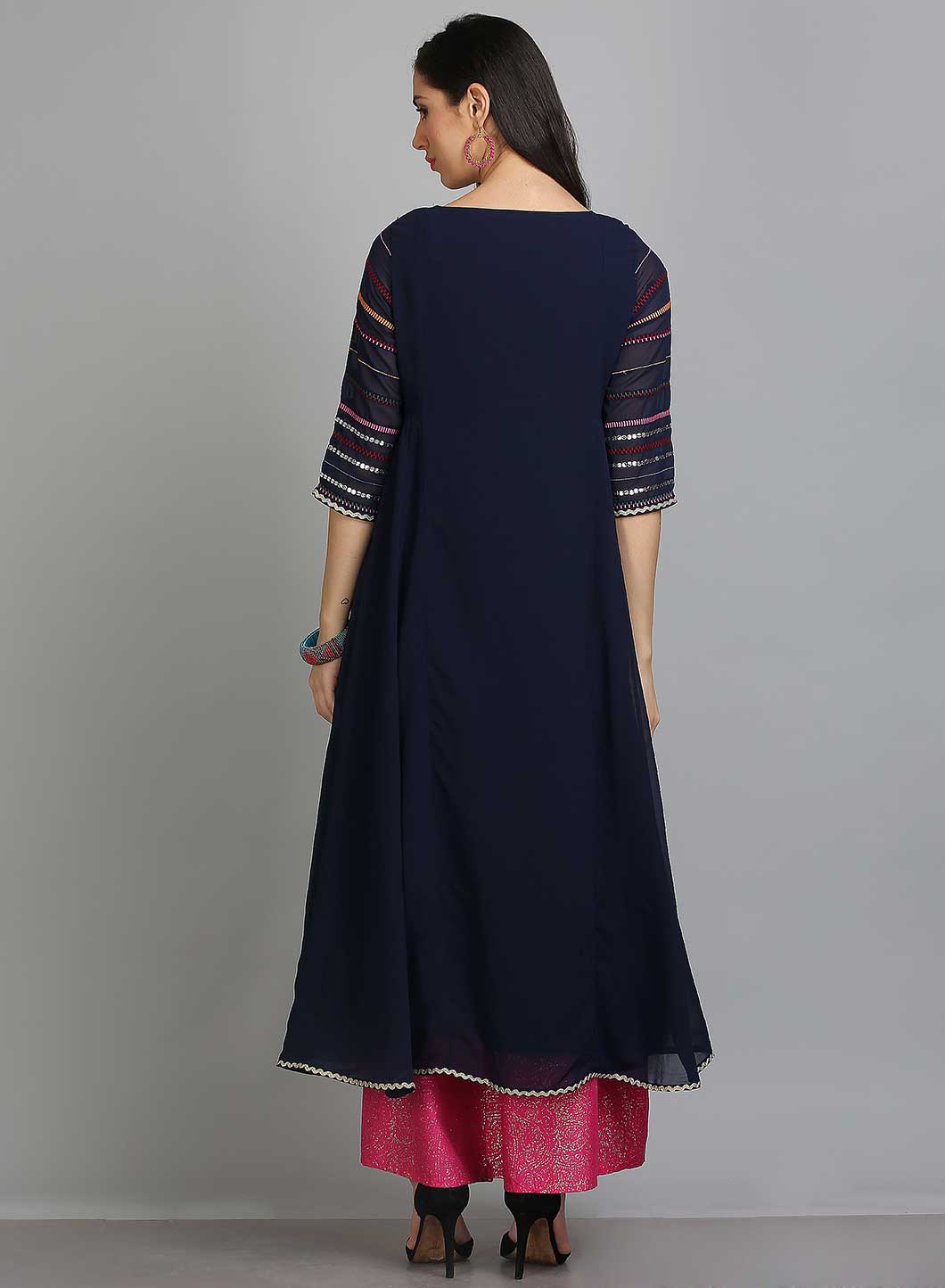 Blue Printed Round Neck 3/4 Sleeves kurta