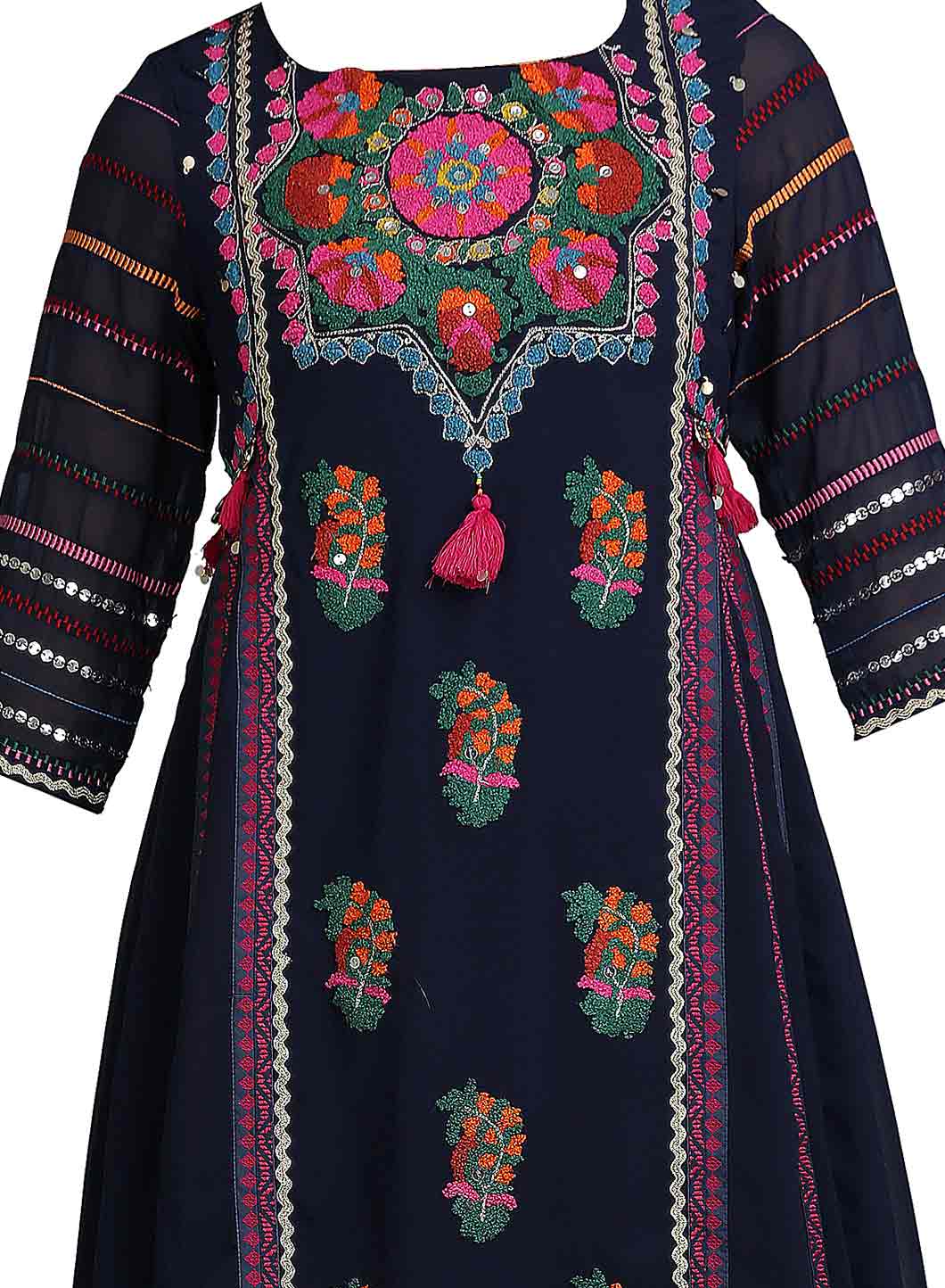 Blue Printed Round Neck 3/4 Sleeves kurta