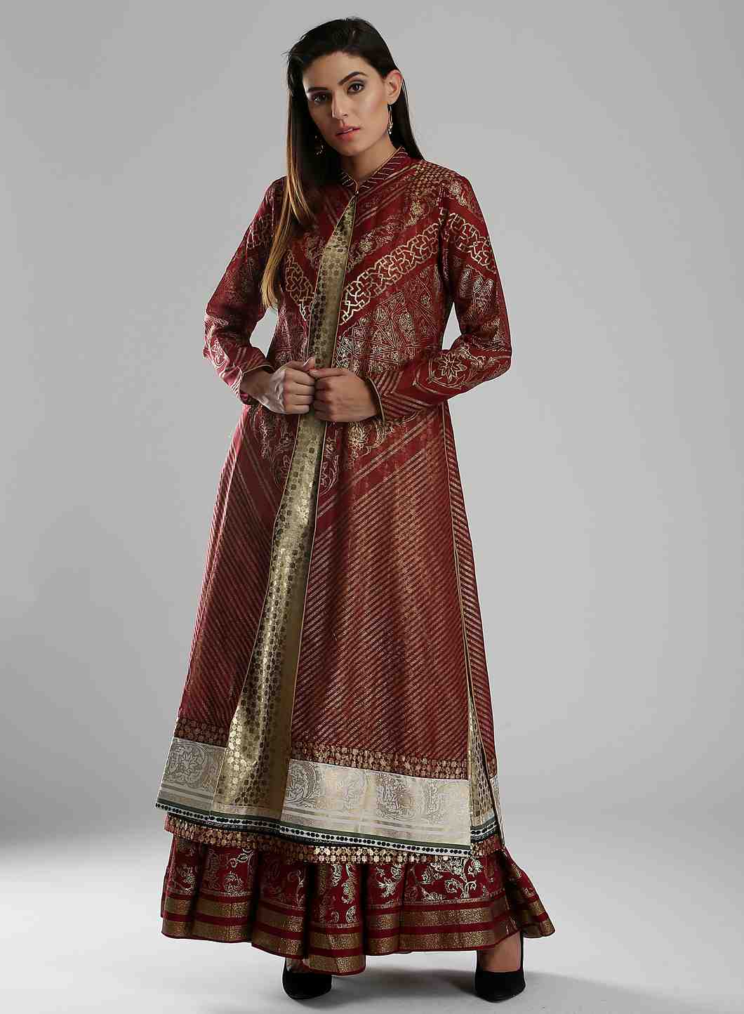 Maroon & Golden Embellished kurta