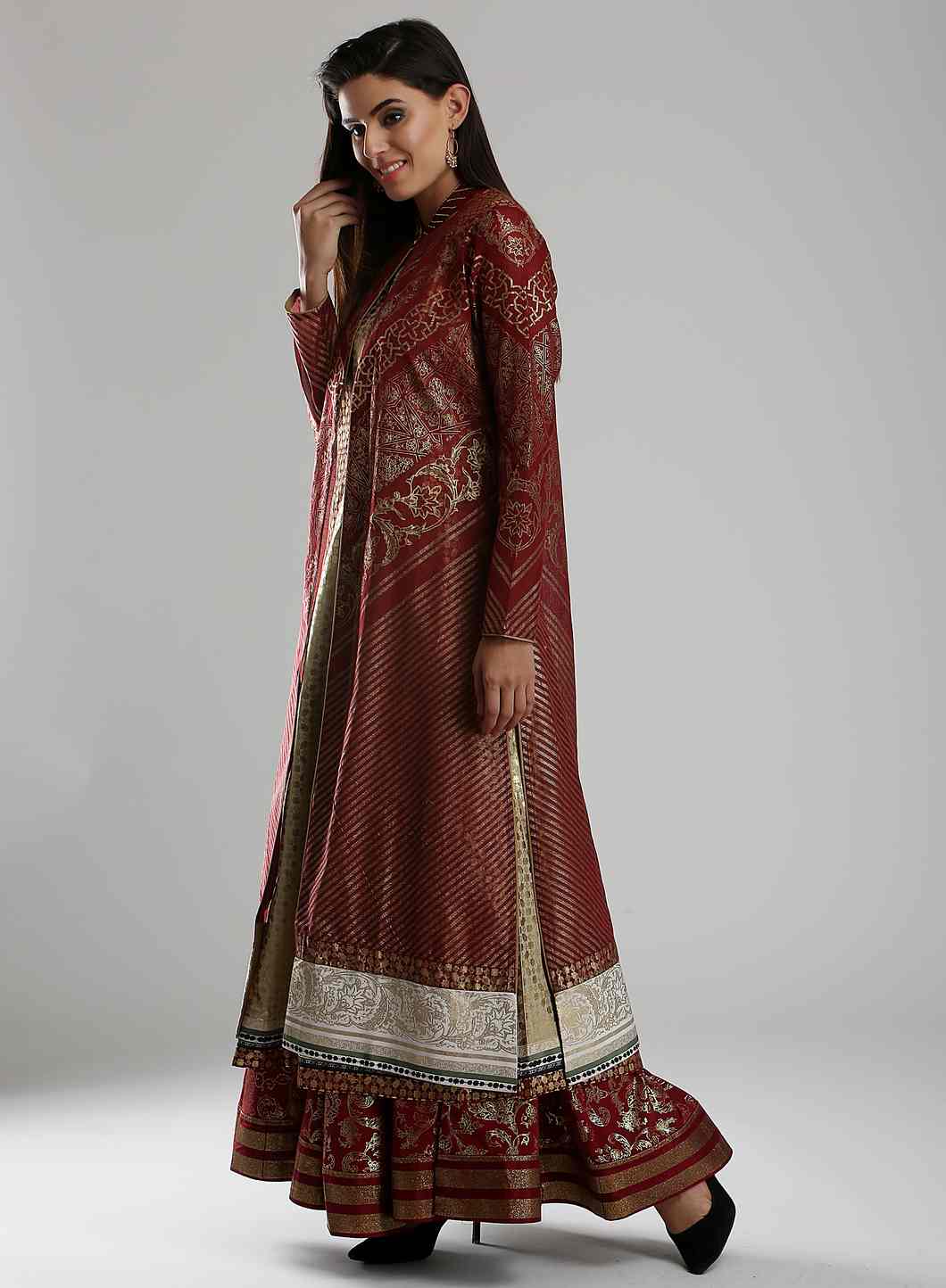 Maroon & Golden Embellished kurta