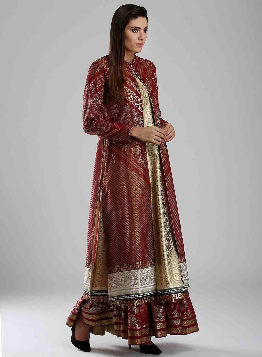Maroon & Golden Embellished kurta