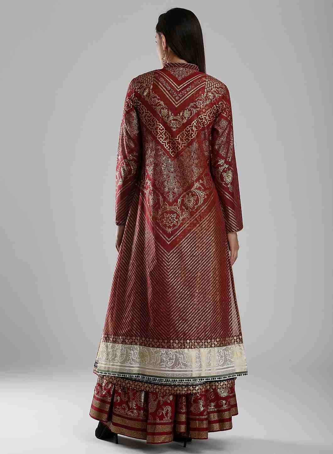 Maroon & Golden Embellished kurta