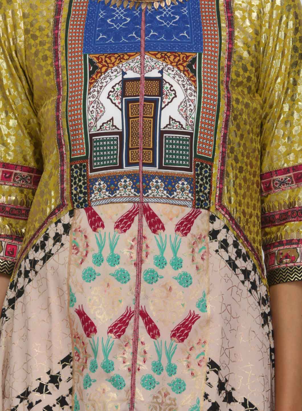 Beige & Yellow Printed kurta