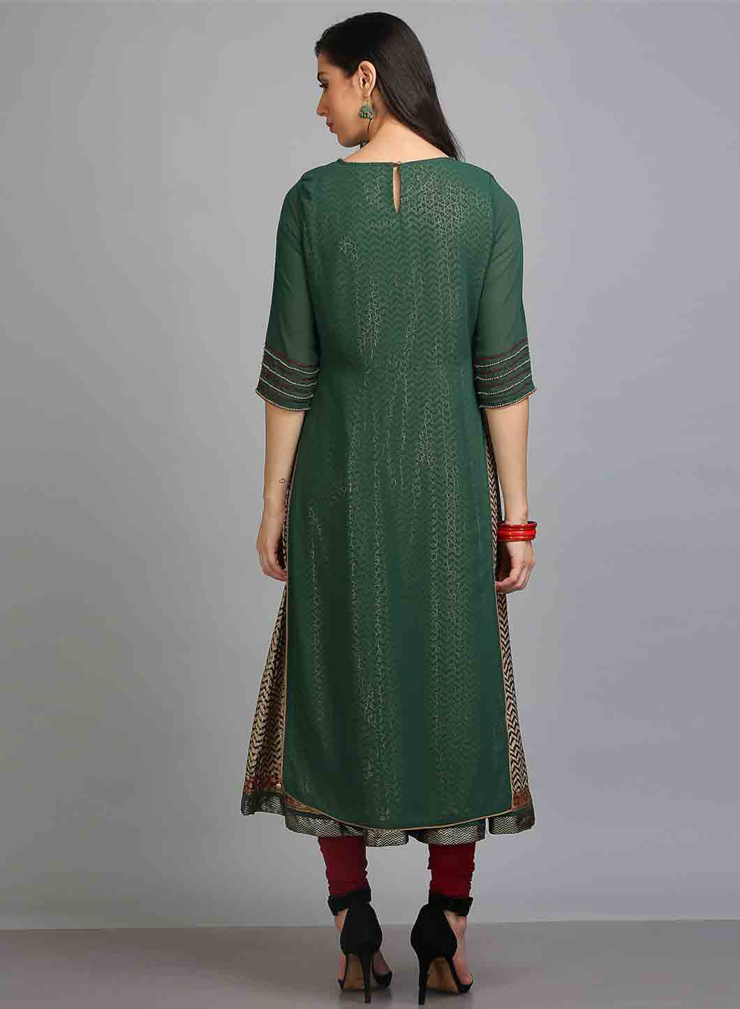 Green Round Neck 3/4 Sleeves kurta