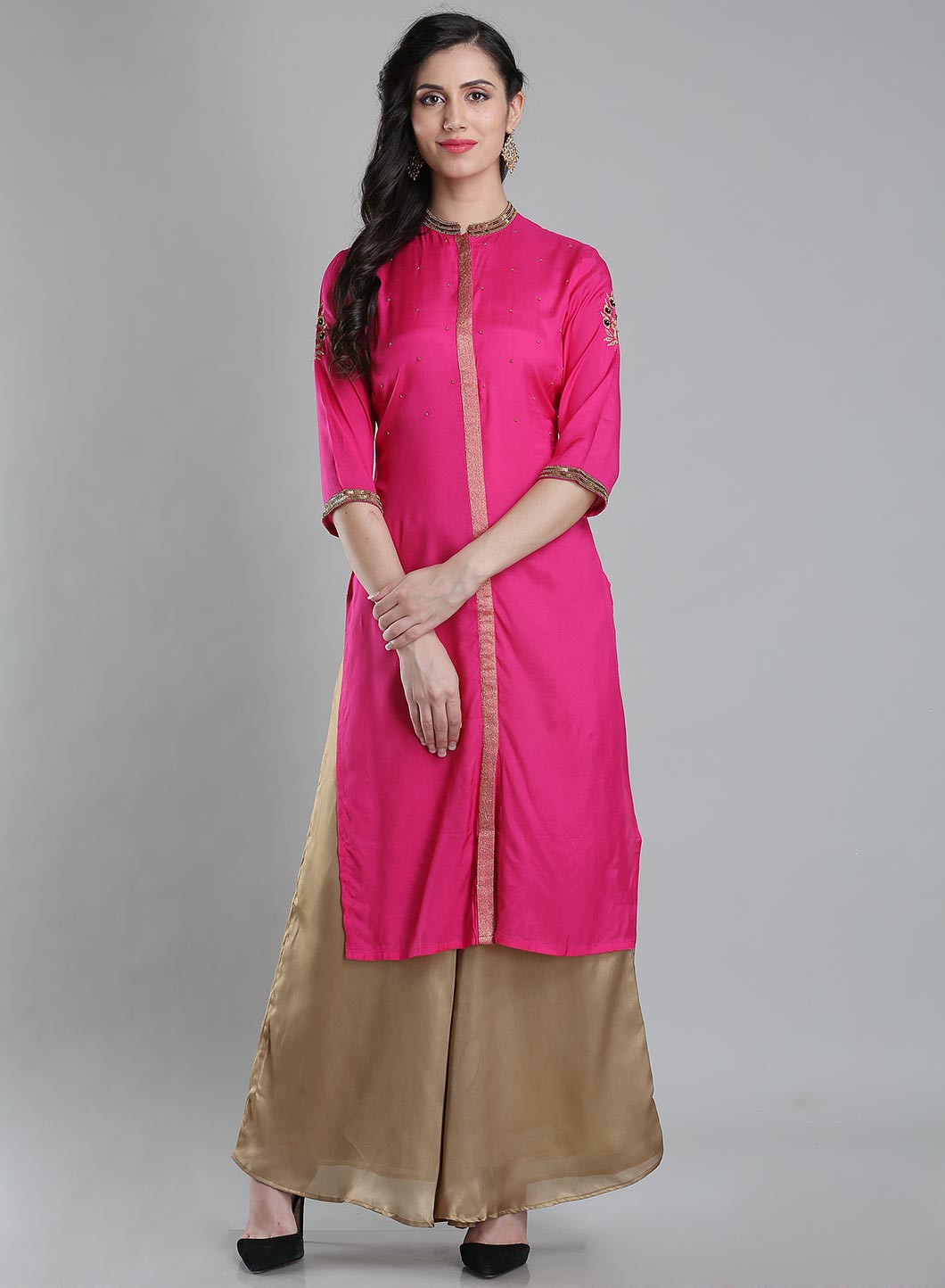 Pink Solid Mandarin Neck kurta