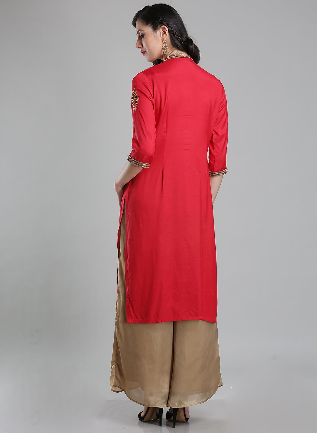 Red Mandarin Neck 3/4 Sleeves kurta