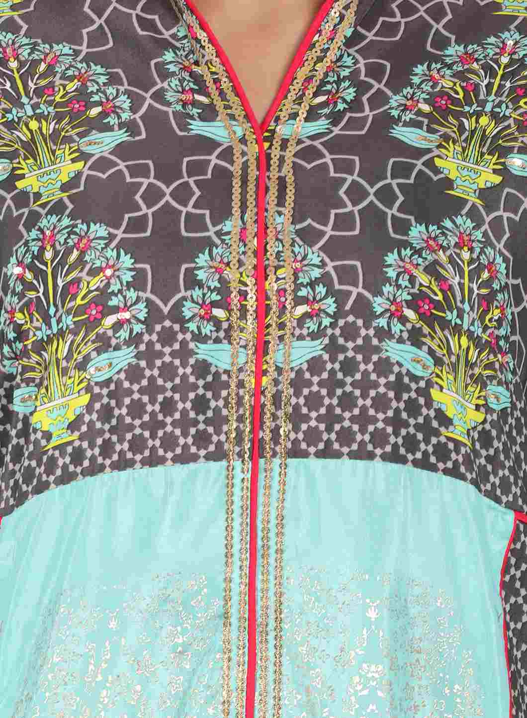 Grey Mandarin Neck Printed kurta