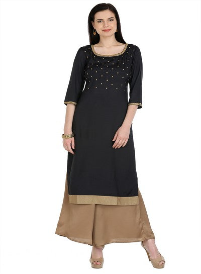 Black Embellished 3/4 Sleeve kurta