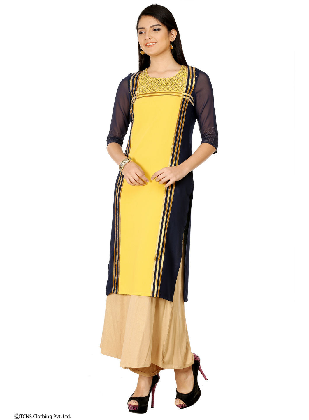 Blue Embellised 3/4 Sleeve kurta