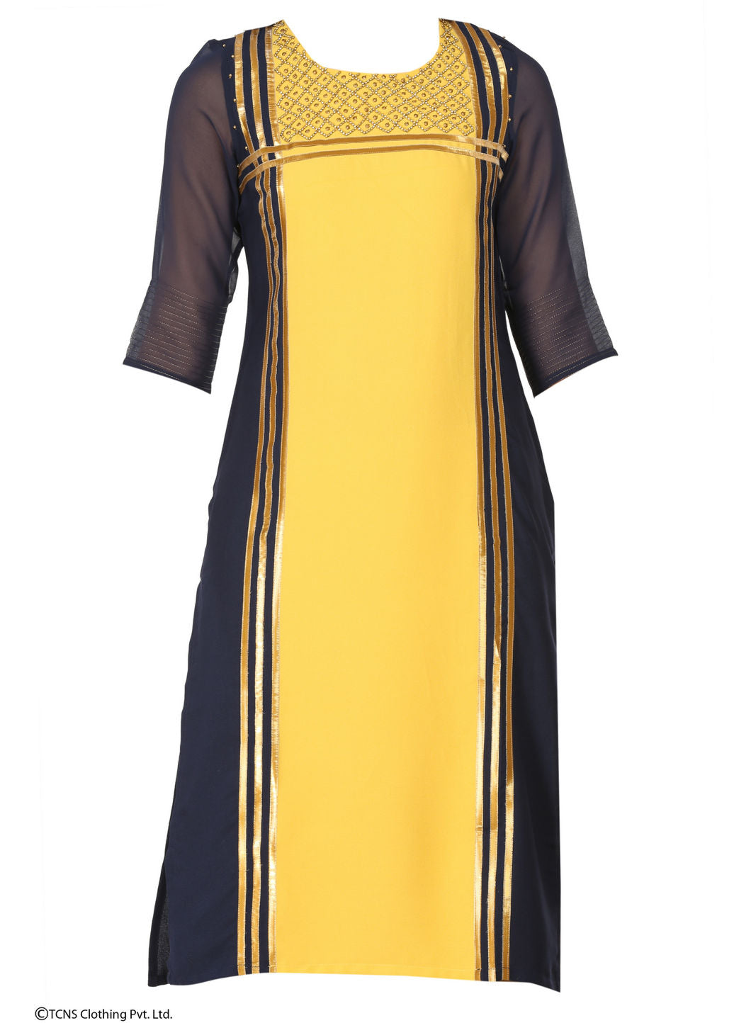 Blue Embellised 3/4 Sleeve kurta