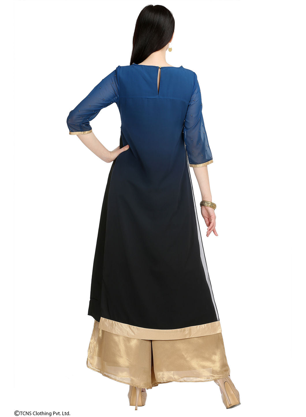 Blue Embellished 3/4 Sleeve kurta