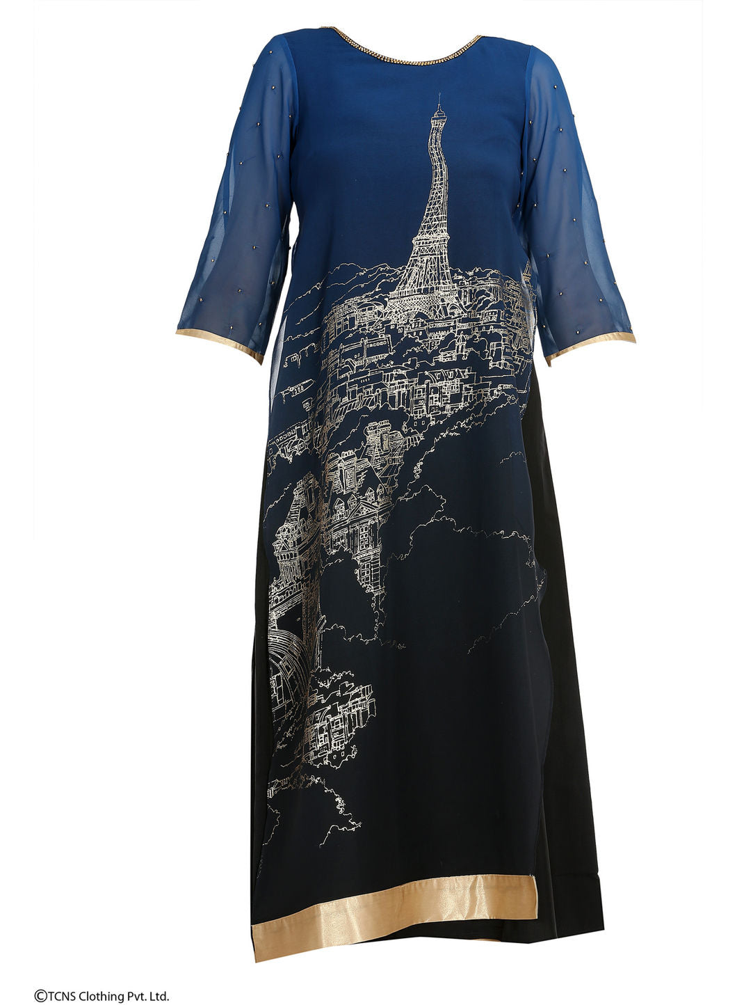 Blue Embellished 3/4 Sleeve kurta