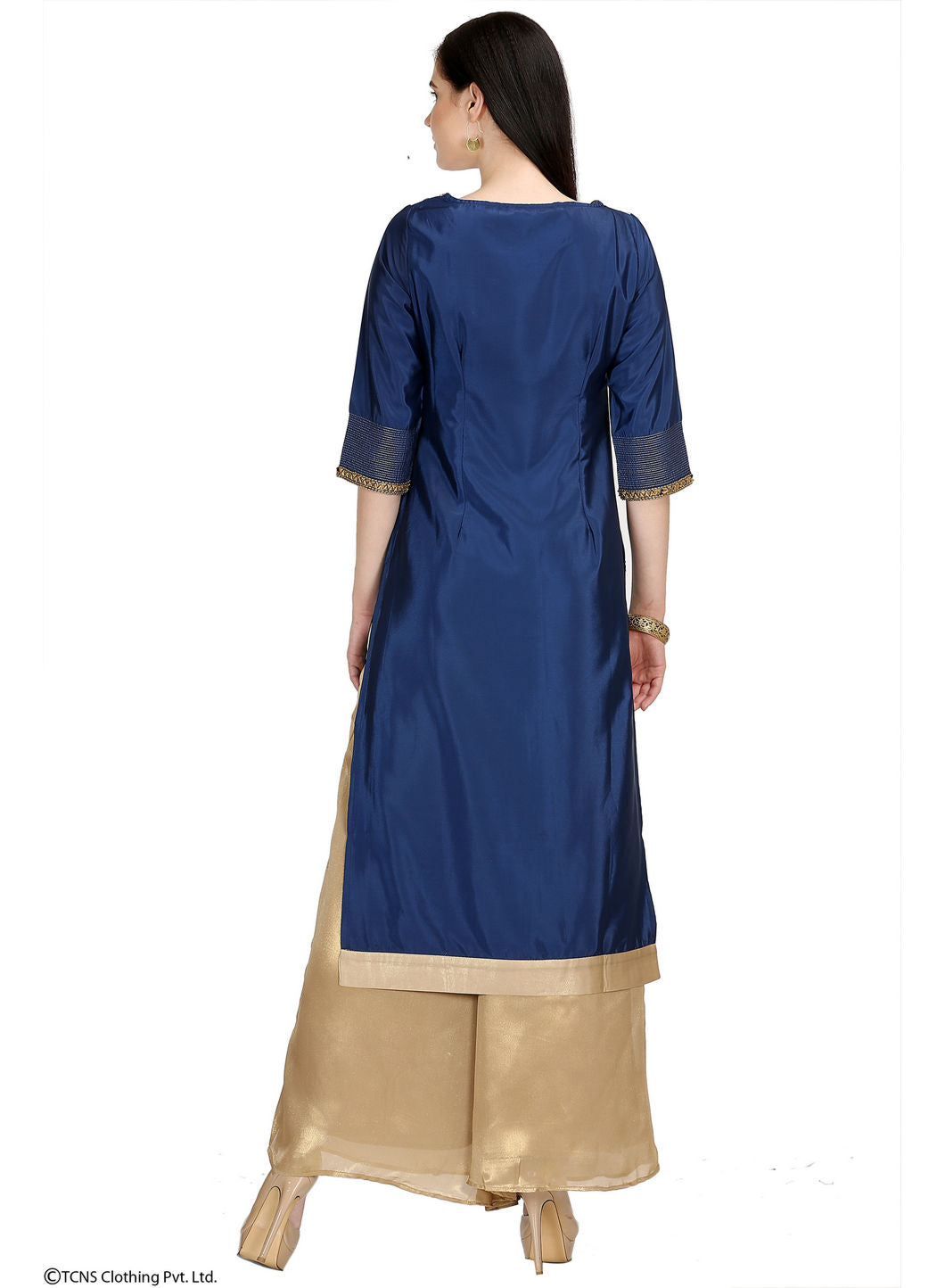 Blue Embellished Printed 3/4 Sleeve kurta