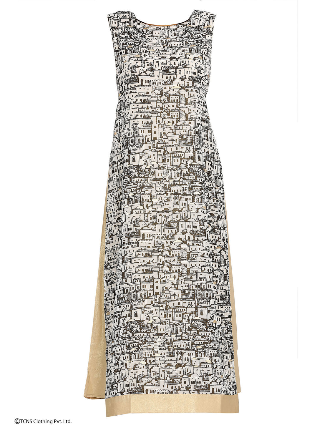 Cream-coloured Printed Sleeveless kurta