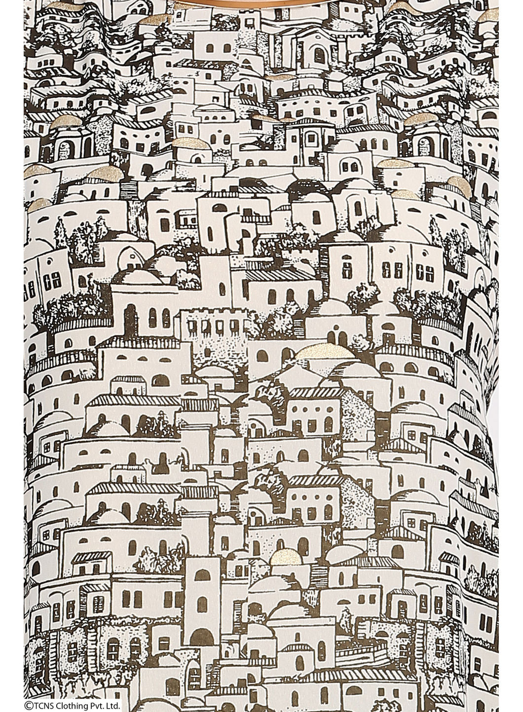 Cream-coloured Printed Sleeveless kurta