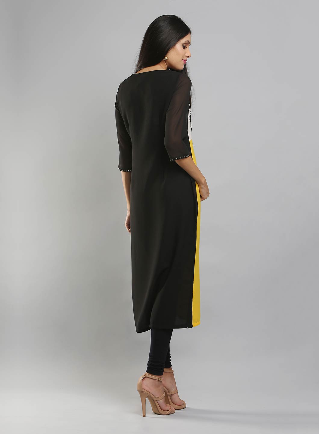 Yellow & Black Colorblocked Printed kurta
