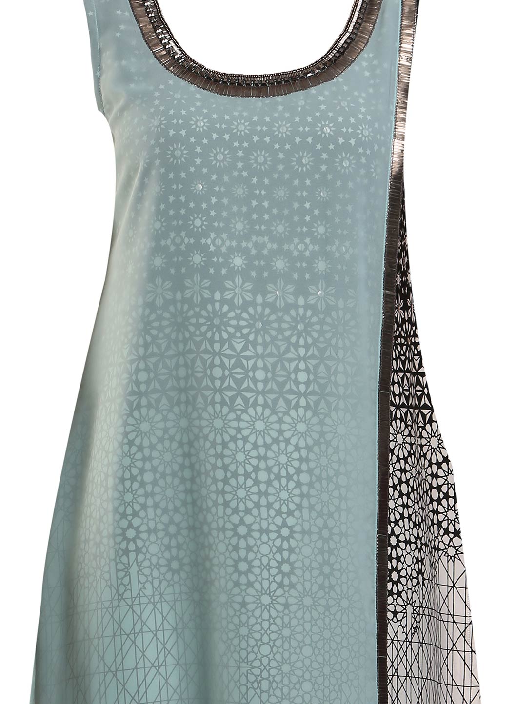 Aqua Blue & White Sleeveless Printed kurta