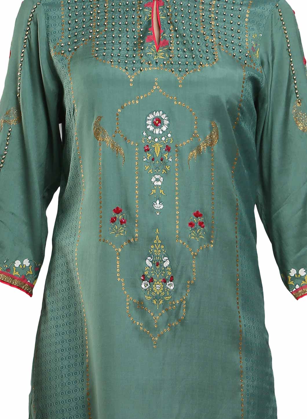 Sea-Green Mandarin Neck Printed kurta