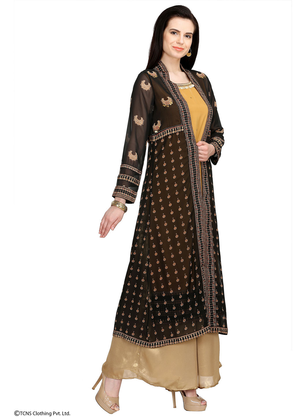 Black Dual Layered Printed Full Sleeve kurta