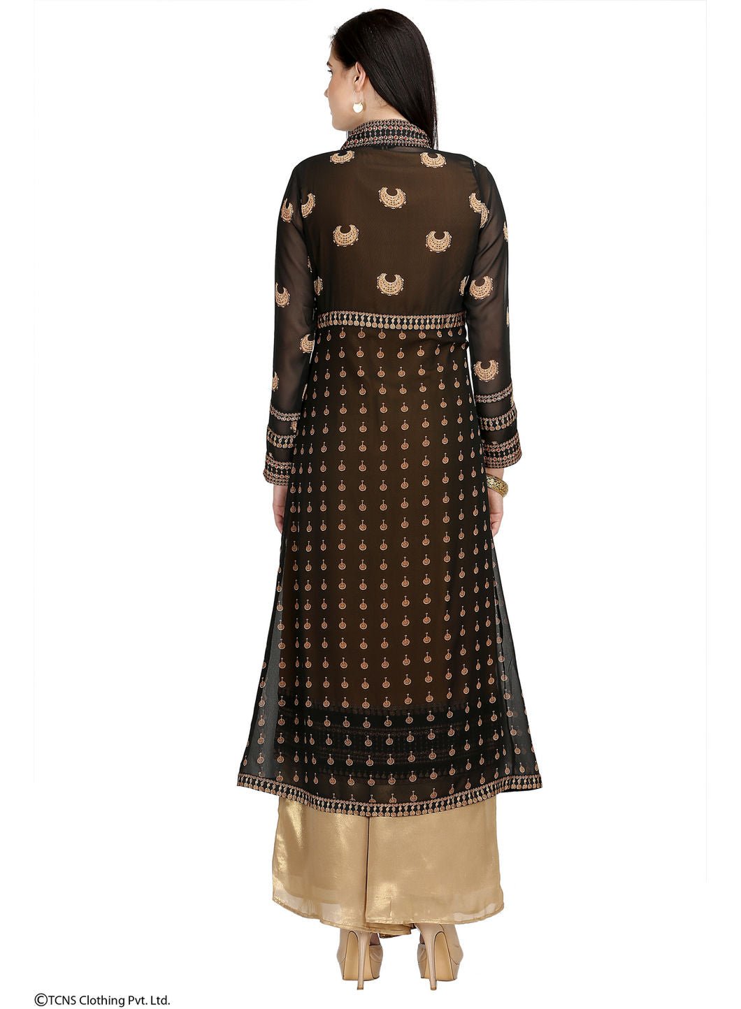 Black Dual Layered Printed Full Sleeve kurta
