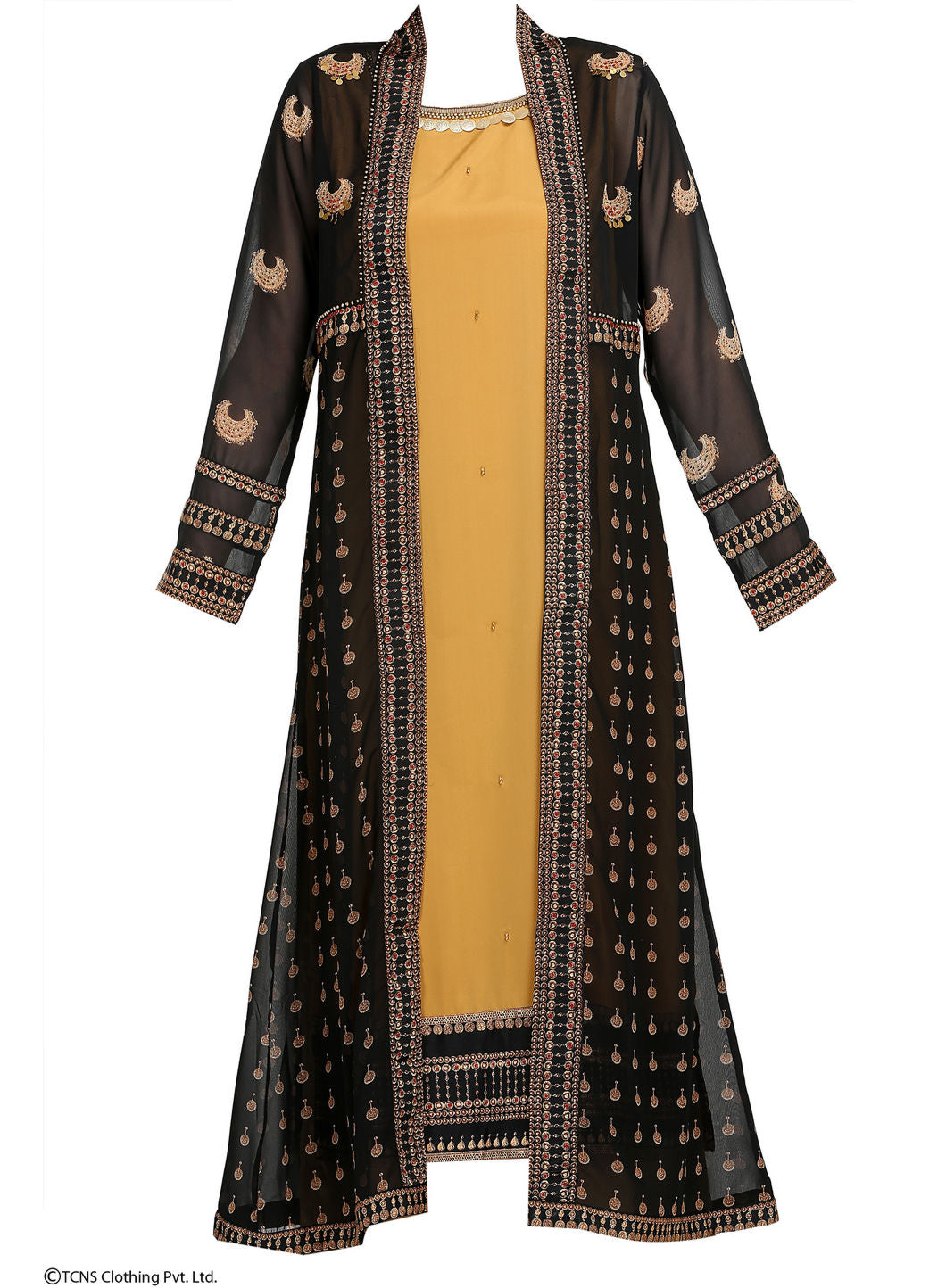 Black Dual Layered Printed Full Sleeve kurta