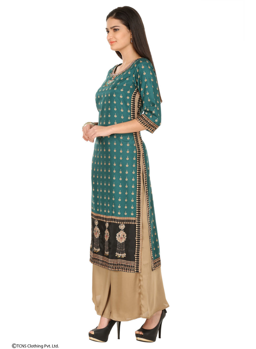 Green Printed 3/4 Sleeve kurta