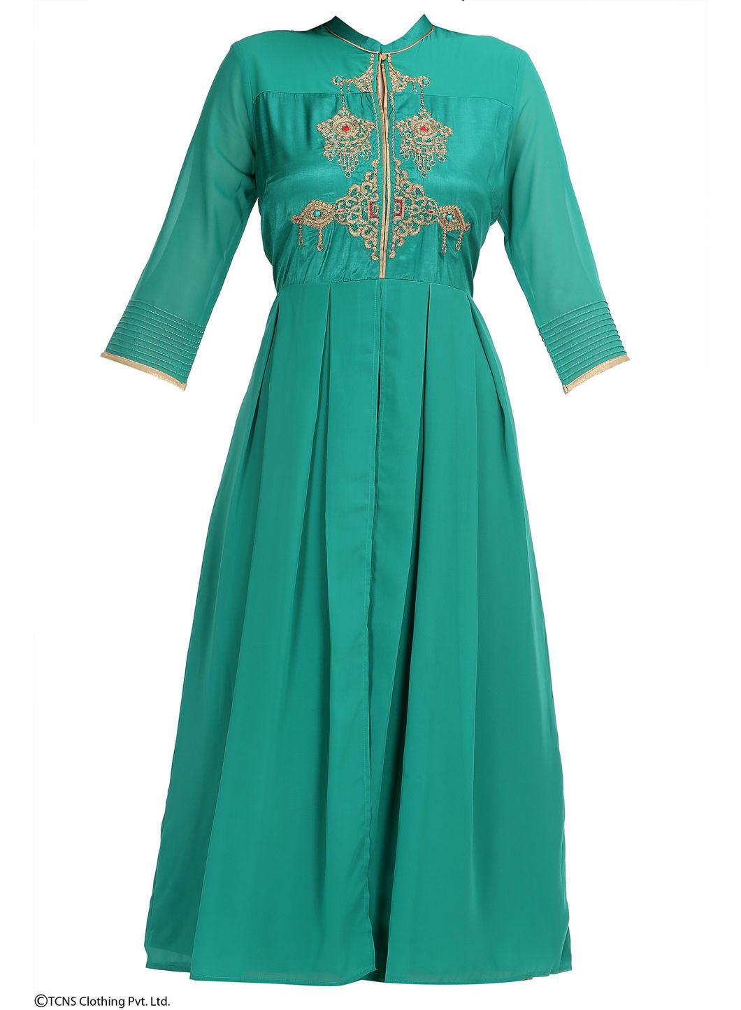 Green Embroidered 3/4 Sleeve kurta