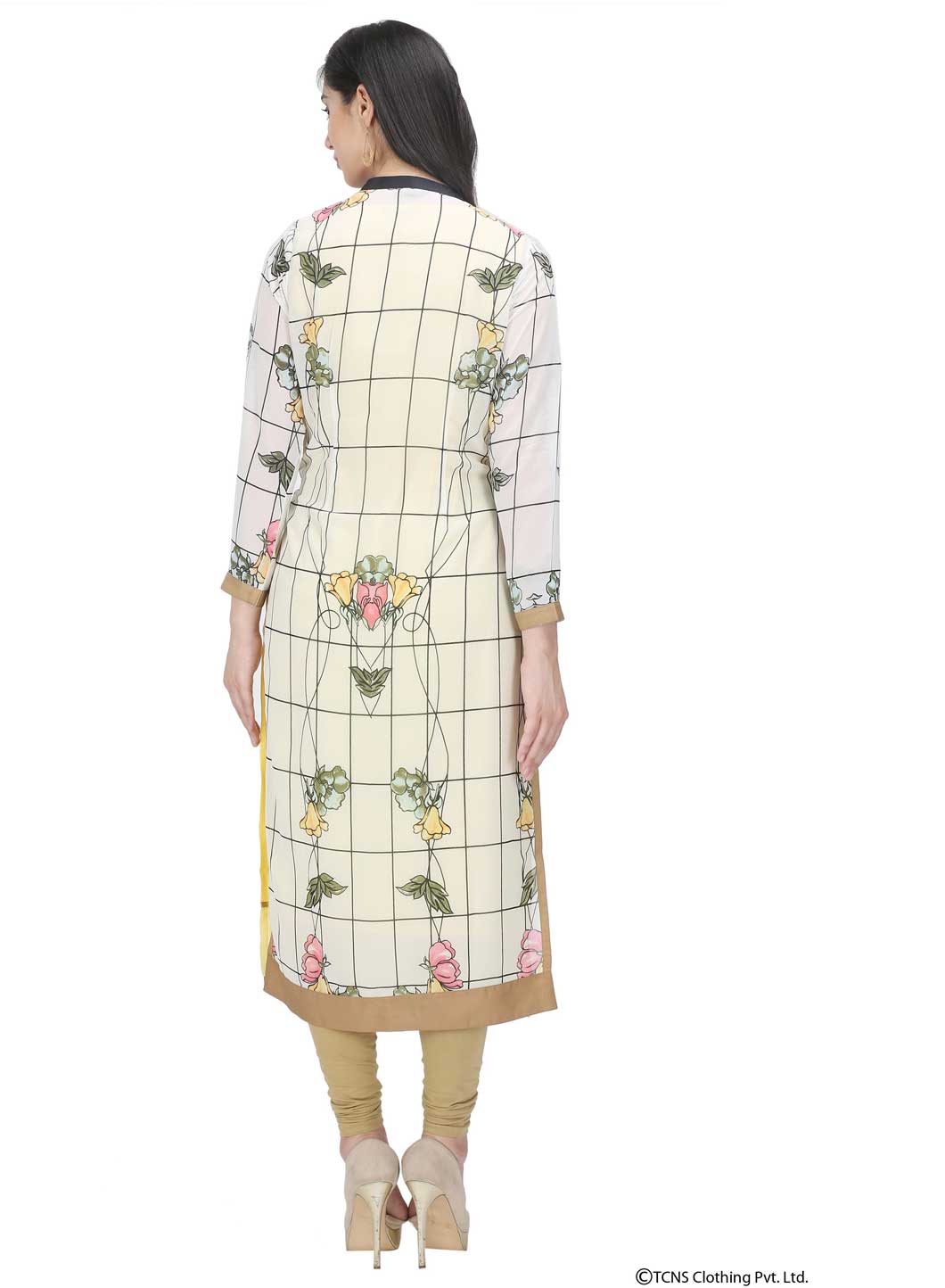 White Printed 3/4 Sleeve kurta