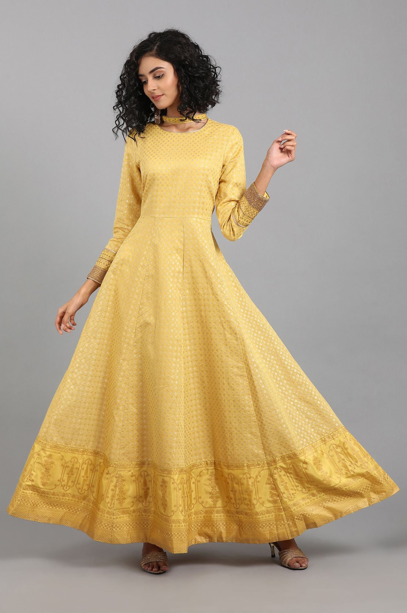 Yellow Mandarin Collar Yarn-dyed kurta