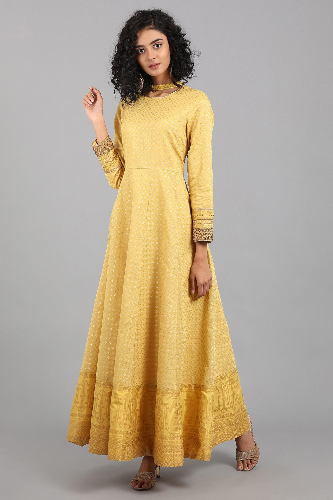 Yellow Mandarin Collar Yarn-dyed kurta