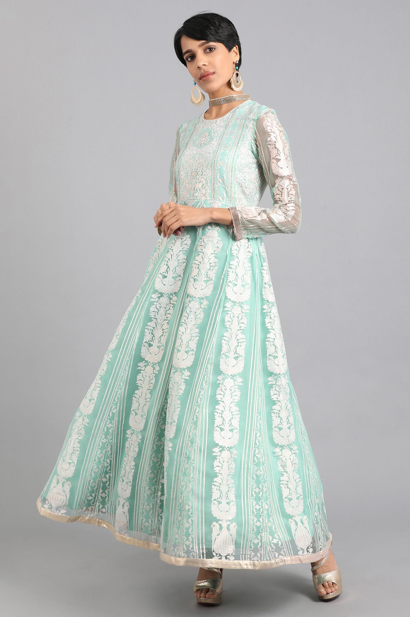 Blue Mandarin Collar Printed kurta