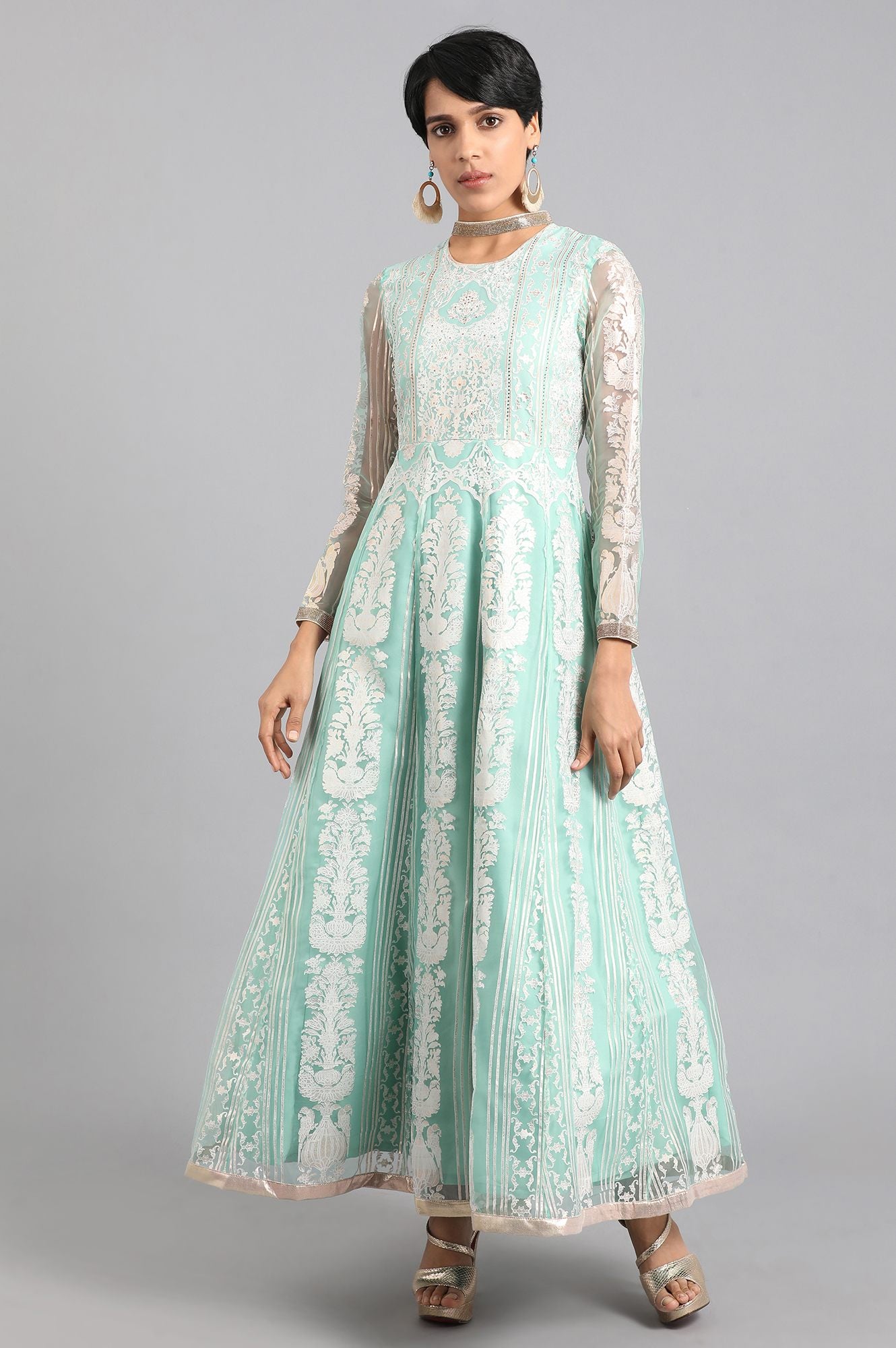 Blue Mandarin Collar Printed kurta