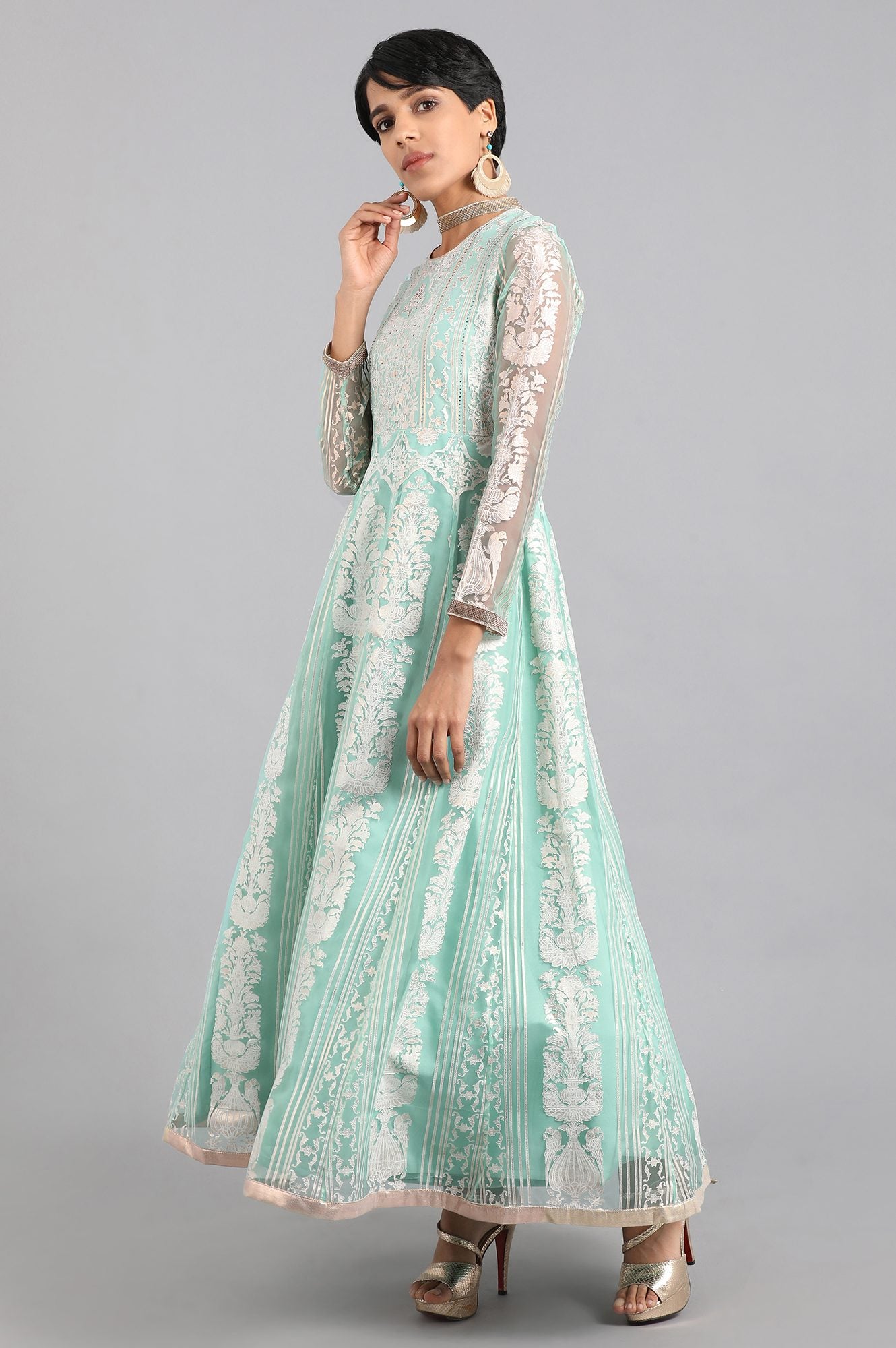Blue Mandarin Collar Printed kurta