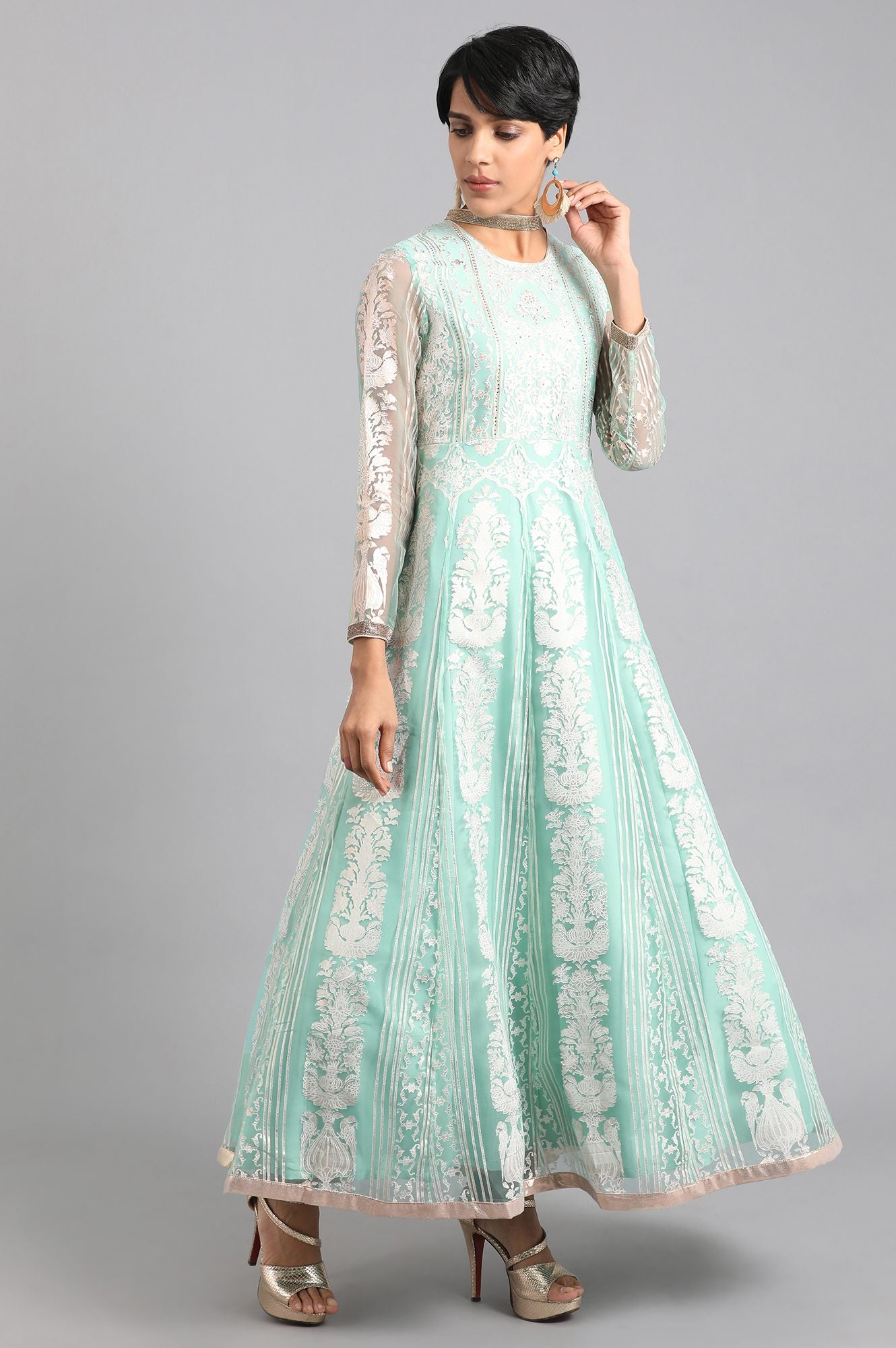 Blue Mandarin Collar Printed kurta