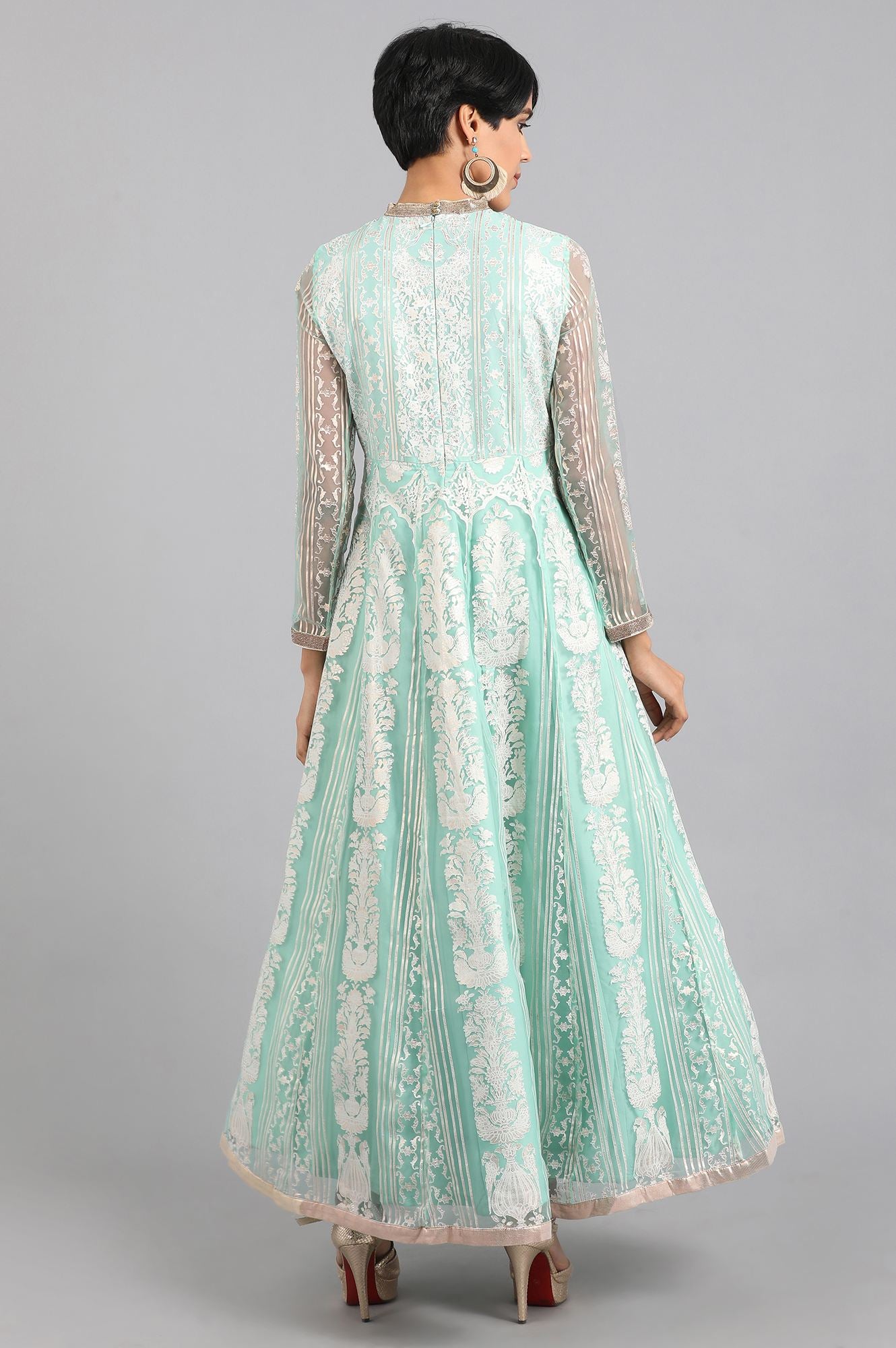 Blue Mandarin Collar Printed kurta