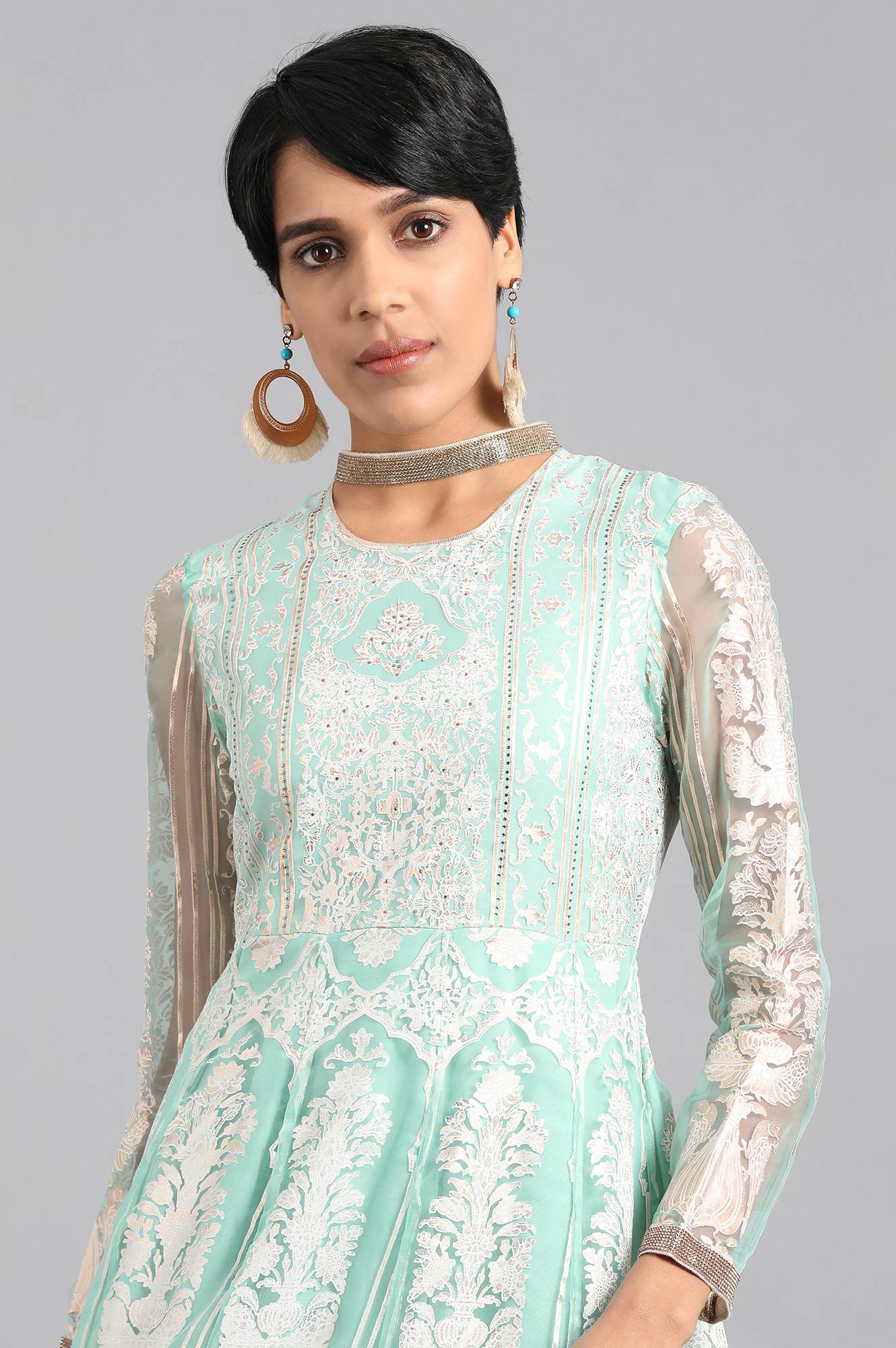 Blue Mandarin Collar Printed kurta