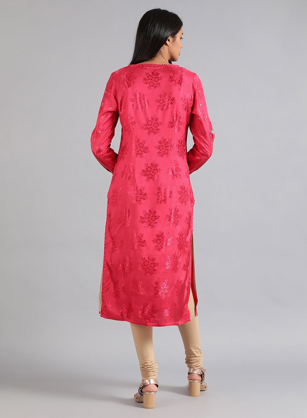 Pink Round Neck Floral Print kurta