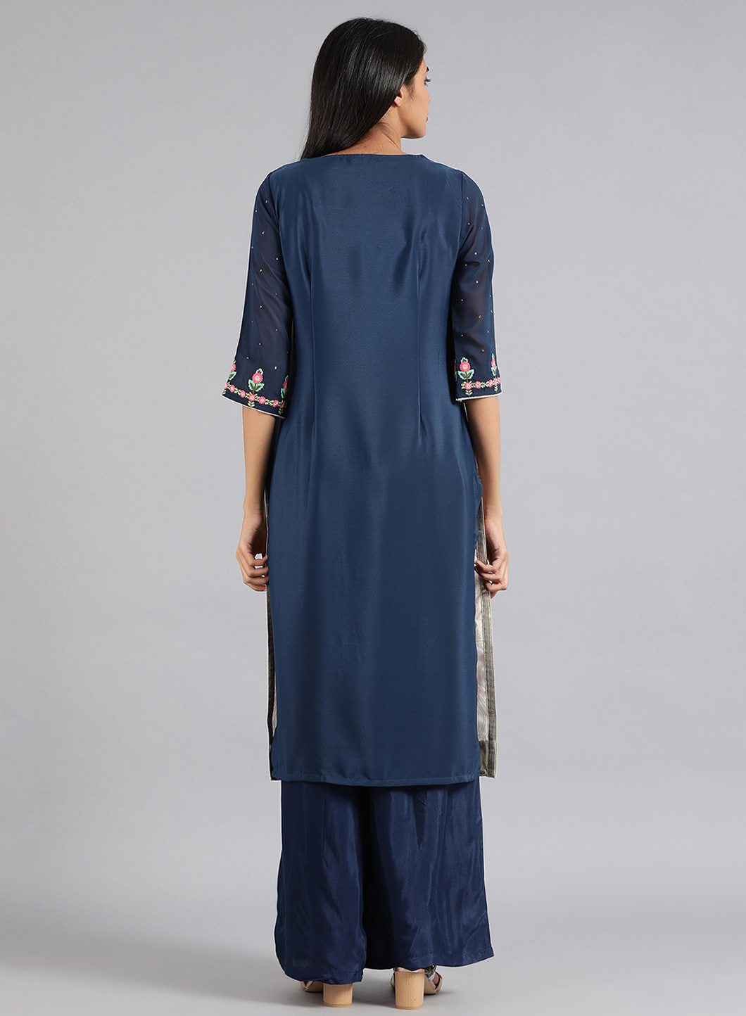 Blue & Green Round Neck Printed kurta
